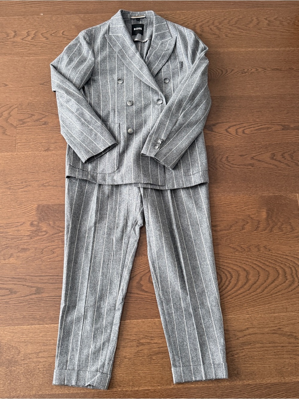BOSS Gray Pinstripe Double-Breasted Blazer and Trousers